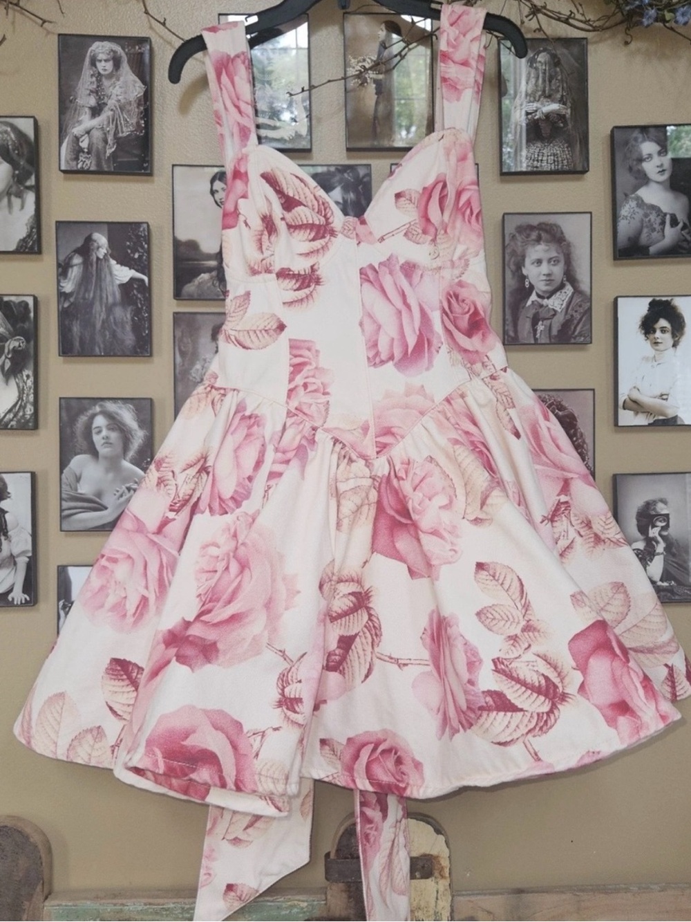 ASOS LUXE Pink Denim Floral Corseted Mini Dress